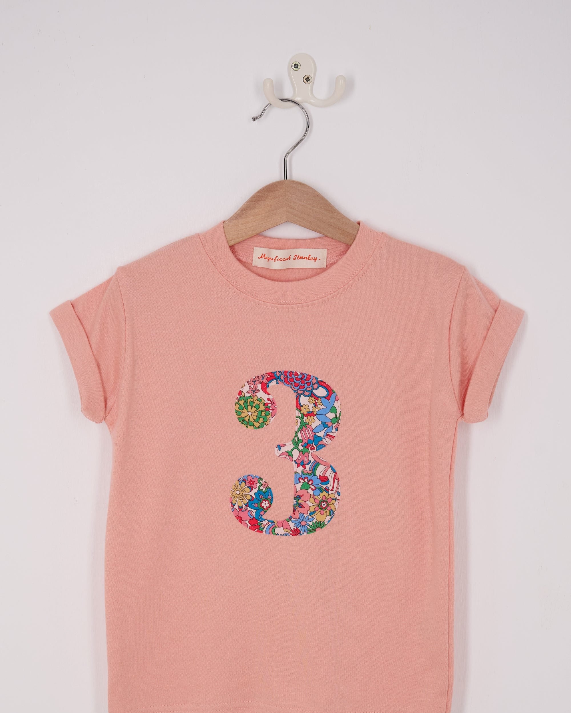 Magnificent Stanley Tee Number Dusty Pink T-Shirt in Rainbow Garden Liberty Print