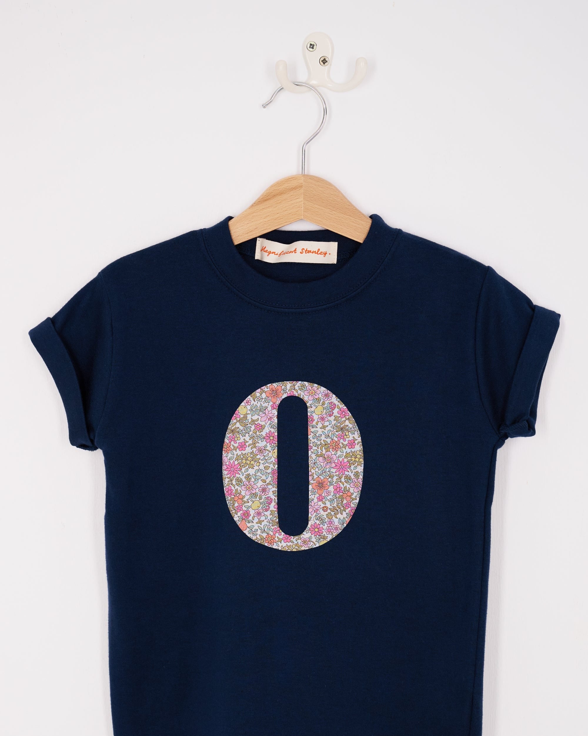 Magnificent Stanley Tee Personalised Navy T-Shirt in Fruit Punch Liberty Print