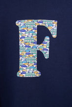 Load image into Gallery viewer, Magnificent Stanley Tee Personalised Navy T-Shirt in Hop On Hop Off Liberty Print