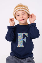 Load image into Gallery viewer, Magnificent Stanley Tee Personalised Navy T-Shirt in Hop On Hop Off Liberty Print