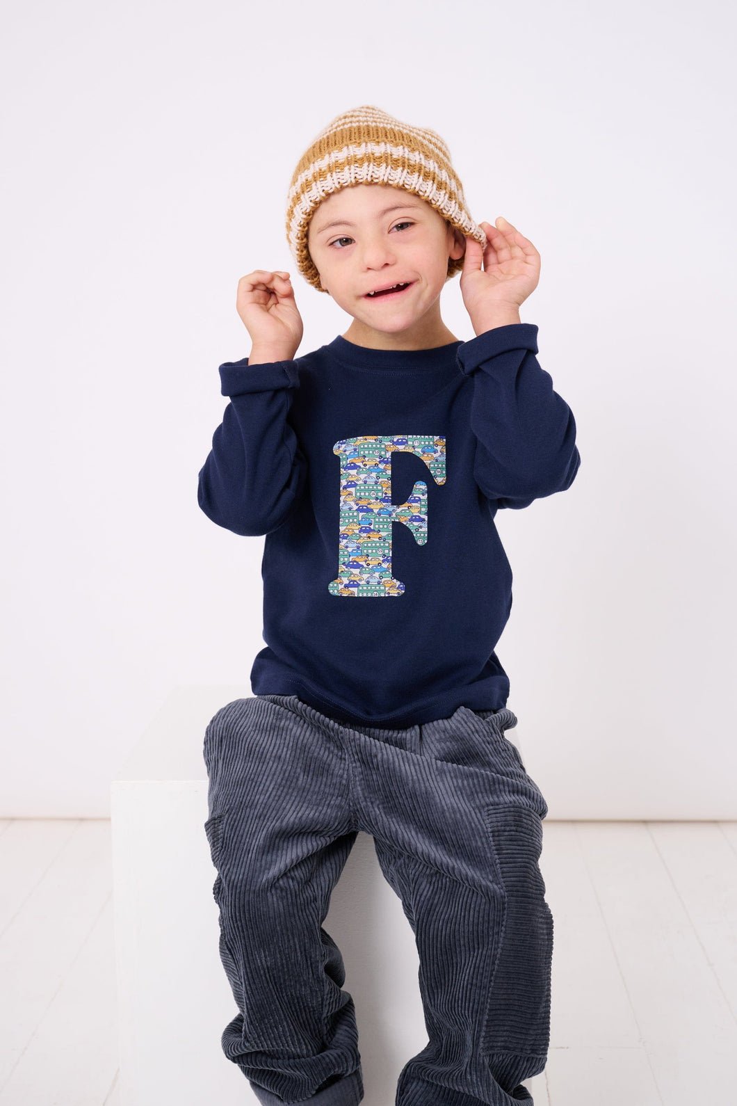 Magnificent Stanley Tee Personalised Navy T-Shirt in Hop On Hop Off Liberty Print