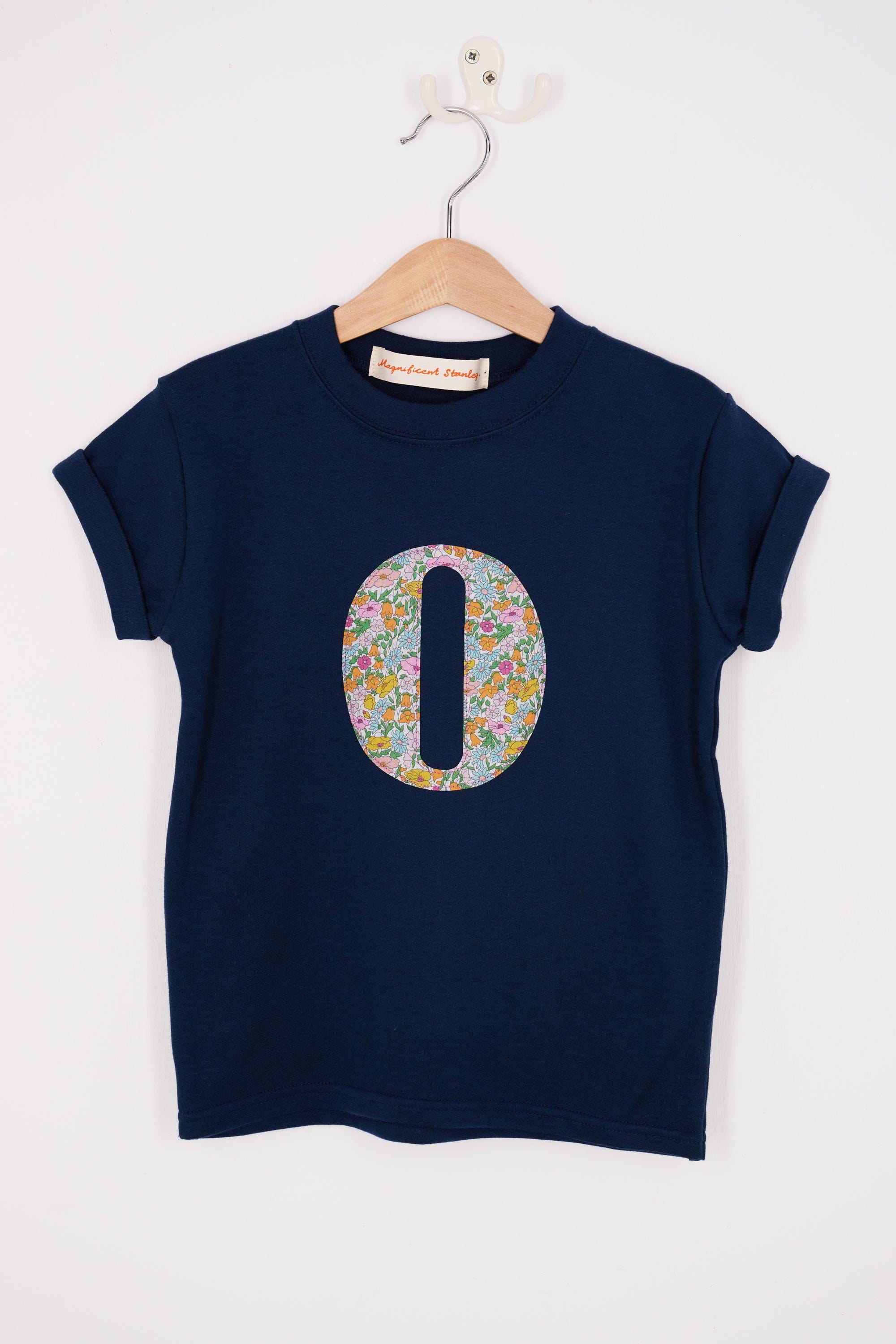 Magnificent Stanley Tee Personalised Navy T-Shirt in Poppy Forest Liberty Print