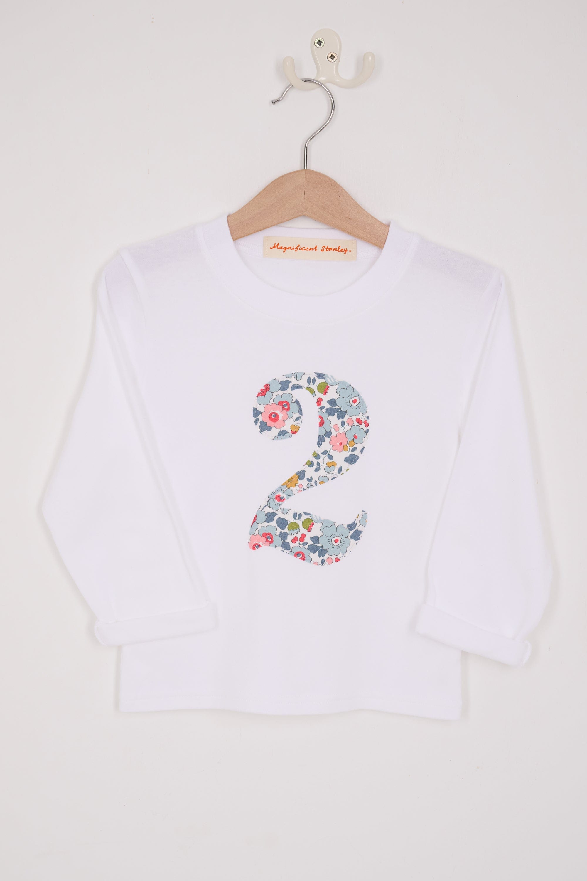 Magnificent Stanley Tee Personalised or Age White T-Shirt in Betsy Grey Liberty Print