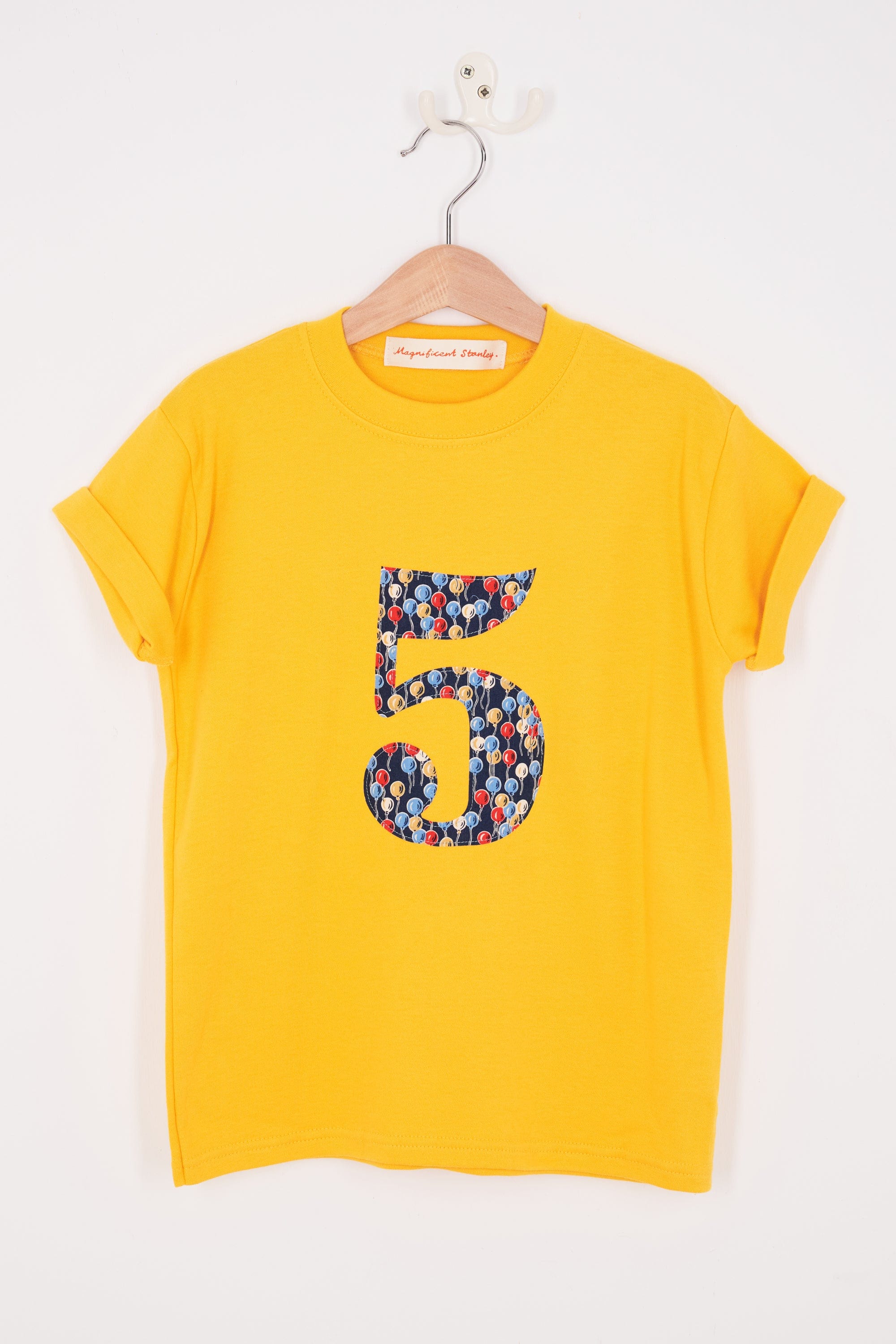Magnificent Stanley Tee Personalised or Number Yellow T-Shirt in Ethan's Party Liberty Print