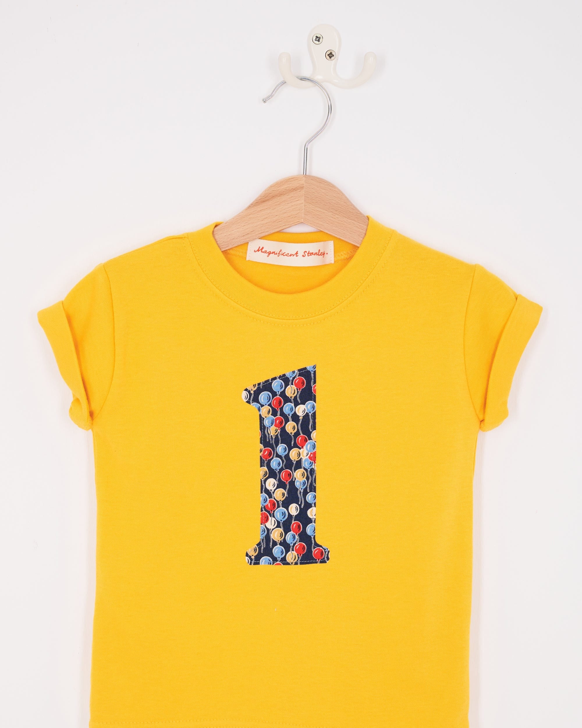 Magnificent Stanley Tee Personalised or Number Yellow T-Shirt in Ethan's Party Liberty Print