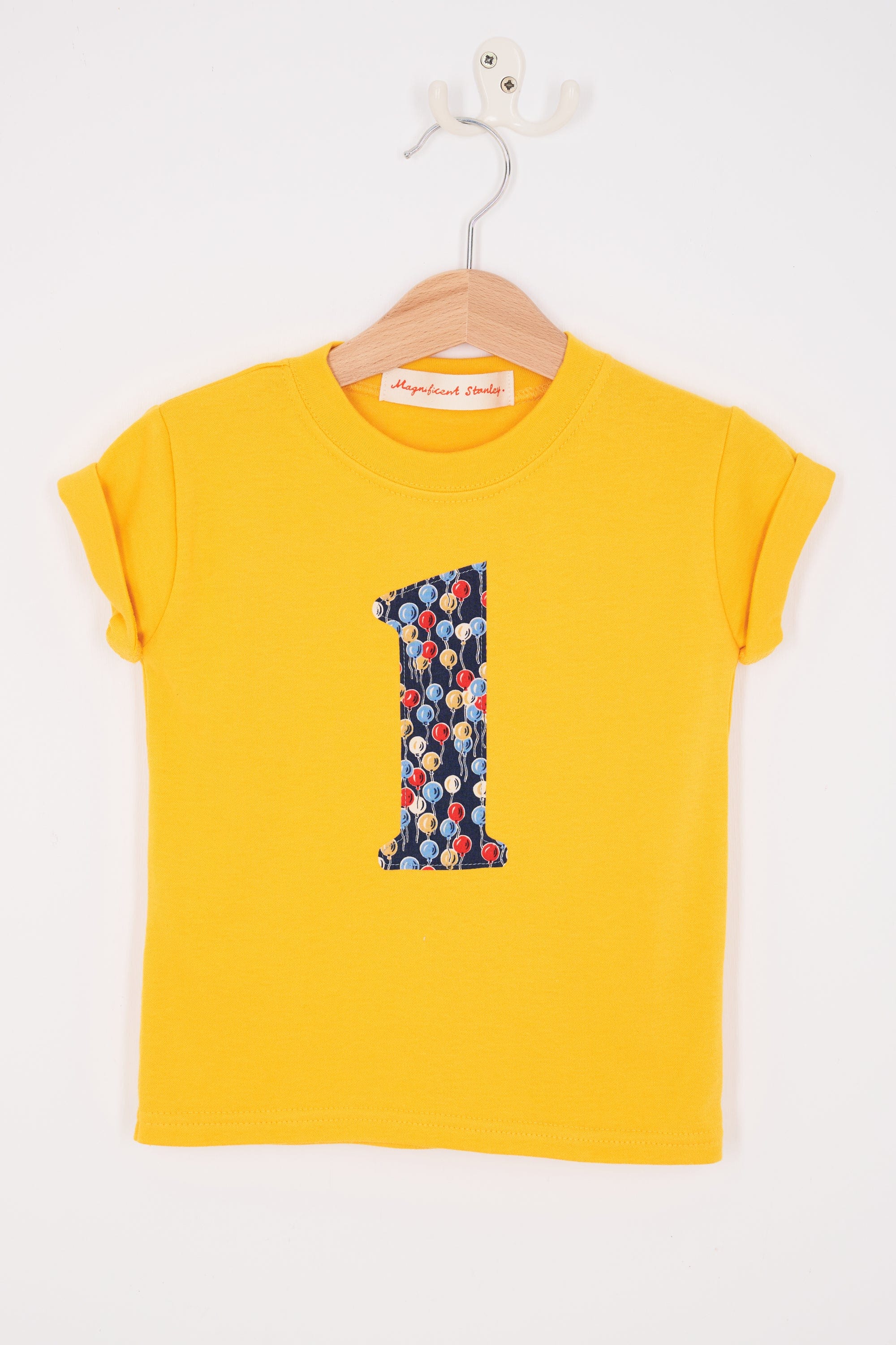 Magnificent Stanley Tee Personalised or Number Yellow T-Shirt in Ethan's Party Liberty Print