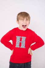 Load image into Gallery viewer, Magnificent Stanley Tee Personalised Red T-Shirt in Hop On Hop Off Liberty Print
