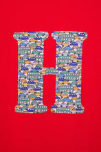 Load image into Gallery viewer, Magnificent Stanley Tee Personalised Red T-Shirt in Hop On Hop Off Liberty Print