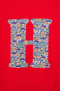 Magnificent Stanley Tee Personalised Red T-Shirt in Hop On Hop Off Liberty Print