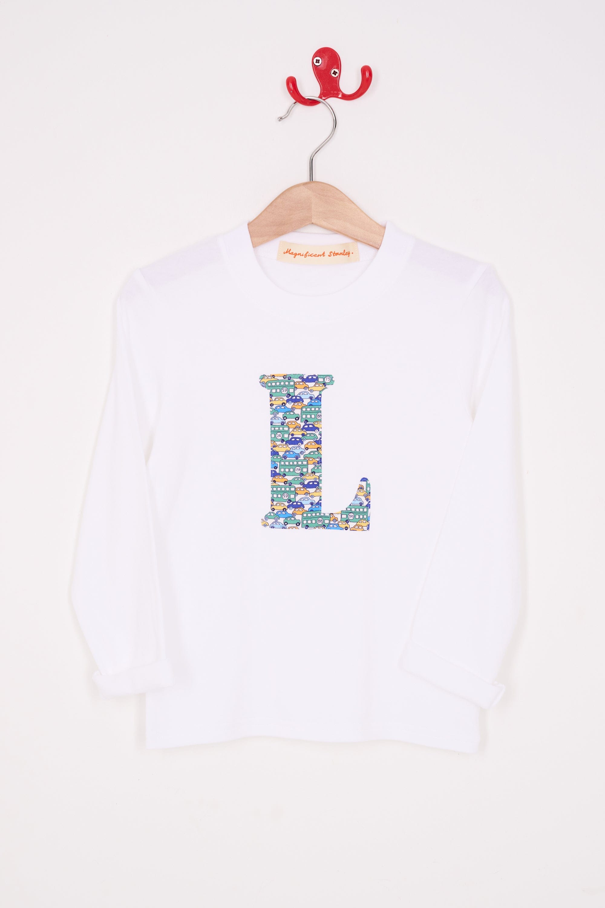 Magnificent Stanley Tee Personalised White T-Shirt in Hop On Hop Off Liberty Print