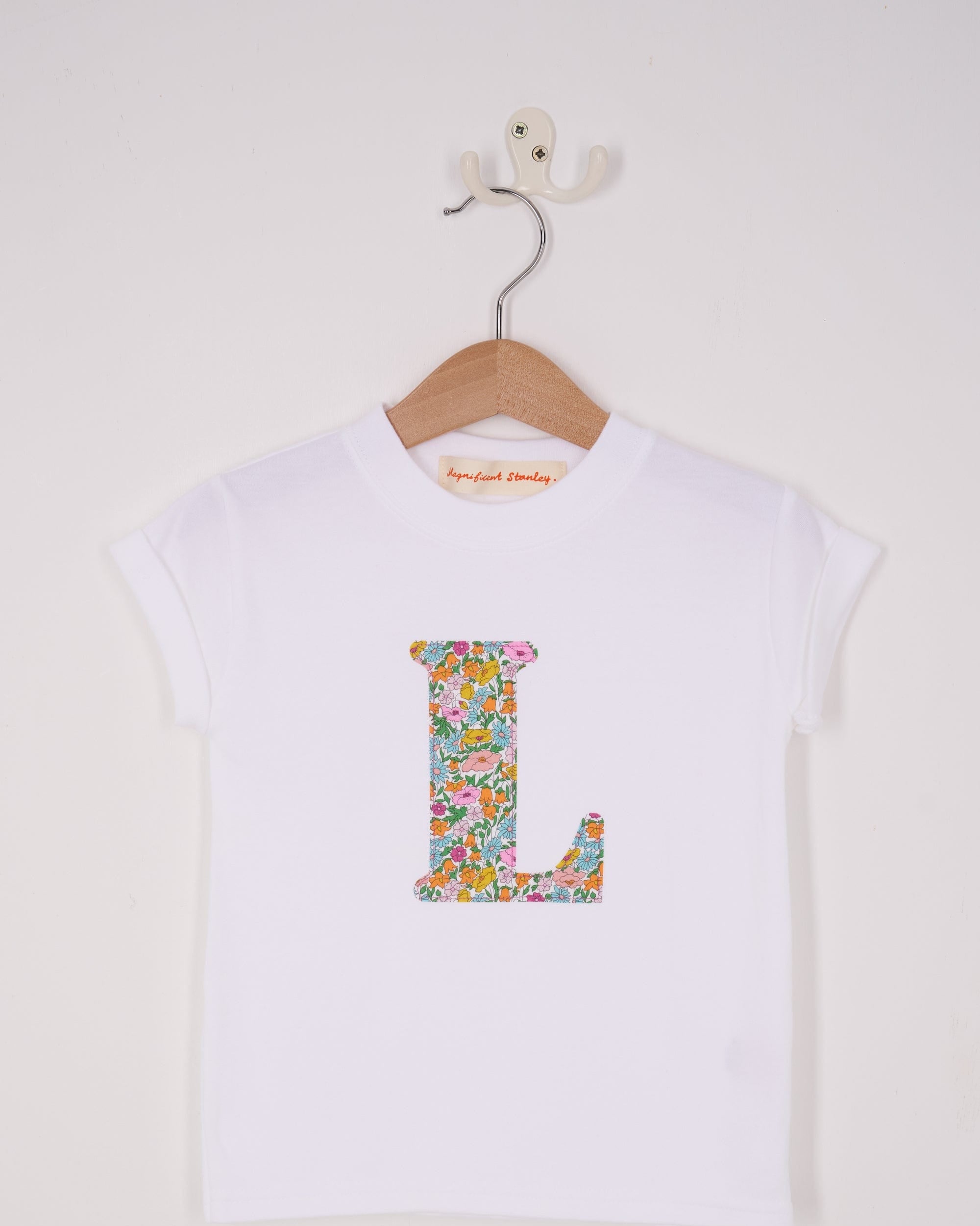 Magnificent Stanley Tee Personalised White T-Shirt in Poppy Forest Liberty Print