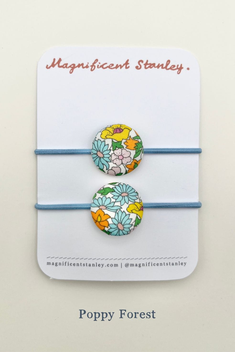 Magnificent Stanley poppy forest Liberty Print pair of blue Hair Bobble elastics 