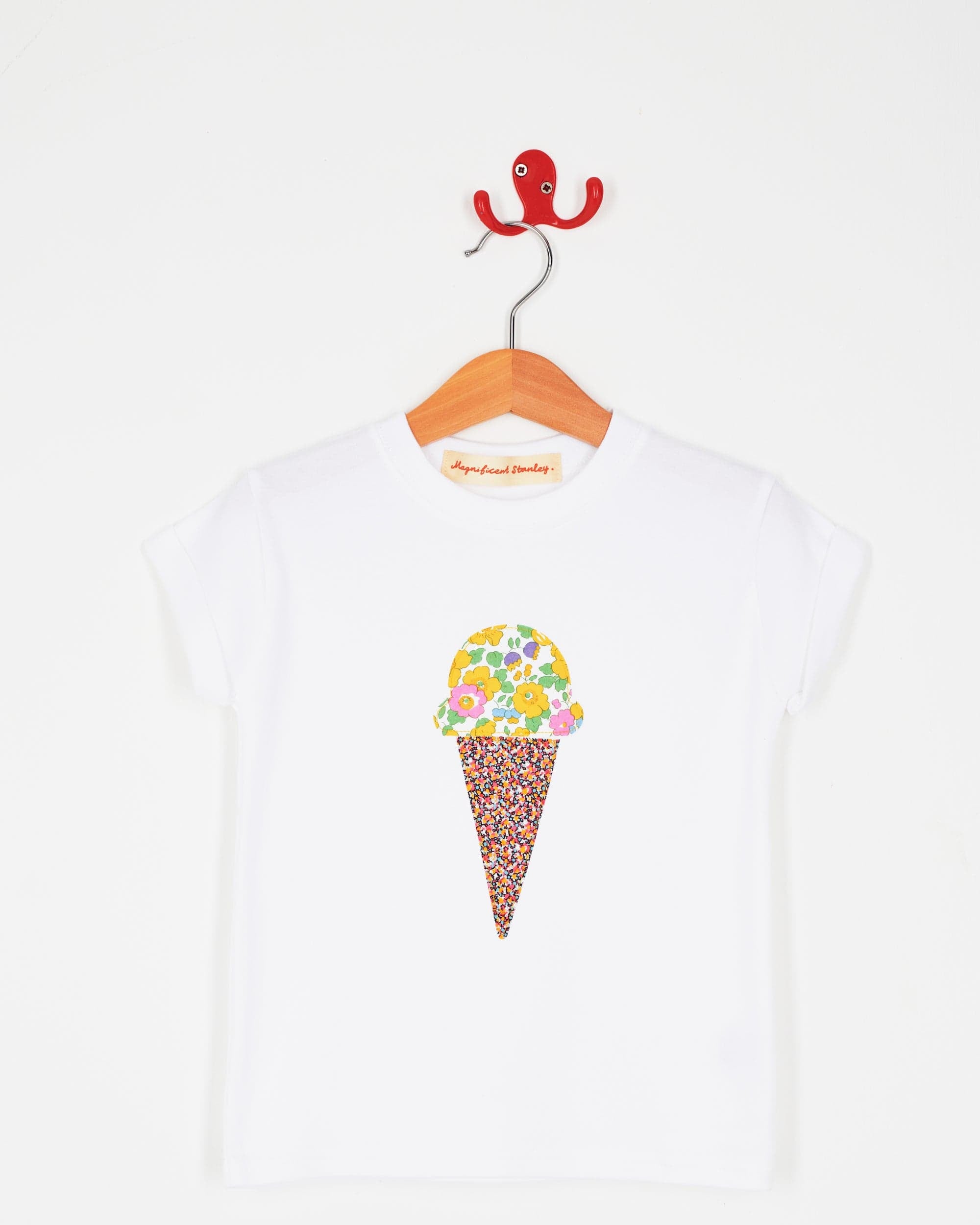 Magnificent Stanley Tee Ice Cream White T-Shirt in Betsy Yellow Liberty Print