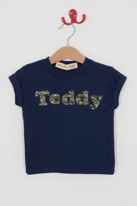 Magnificent Stanley Tee Lowercase Name Navy T-Shirt in Choice of Liberty Print