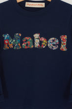 Load image into Gallery viewer, Magnificent Stanley Tee Lowercase Name Navy T-Shirt in Mixed Liberty Prints