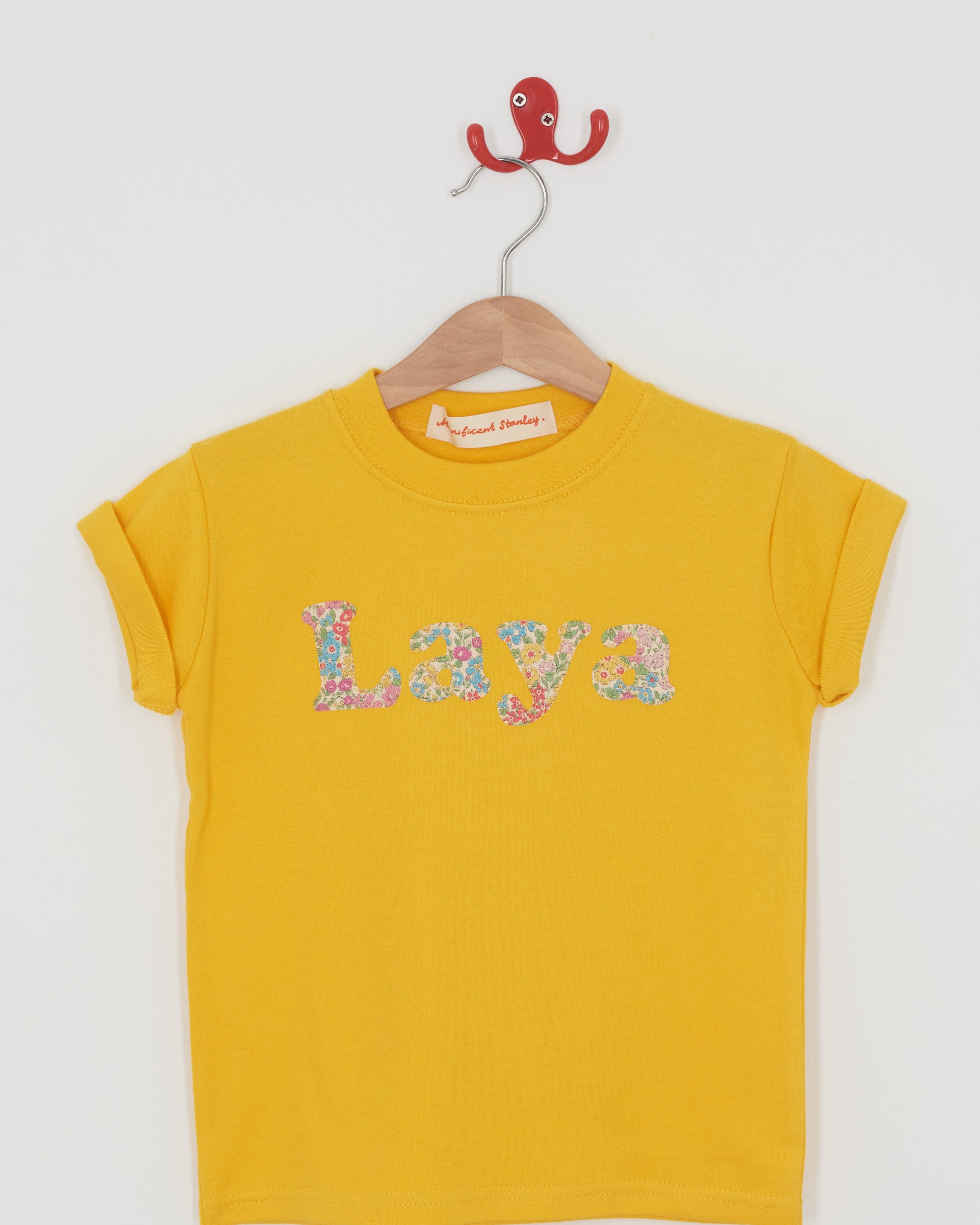 Magnificent Stanley Tee Lowercase Name Yellow T-Shirt in Choice of Liberty Print