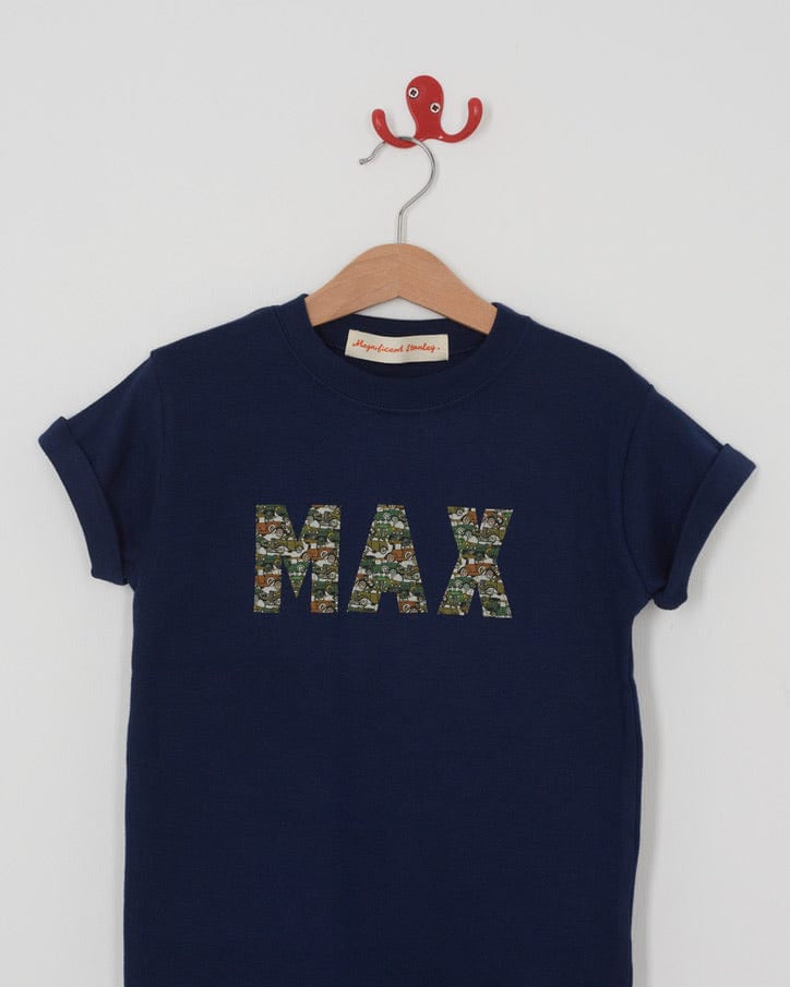 Magnificent Stanley Tee Name Navy Tee in Choice of Liberty Print