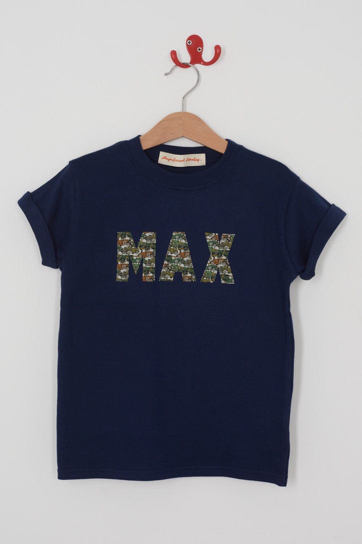 Magnificent Stanley Tee Name Navy Tee in Choice of Liberty Print