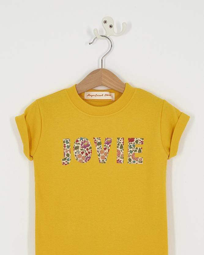 Magnificent Stanley Tee Name Yellow Tee in Choice of Liberty Print