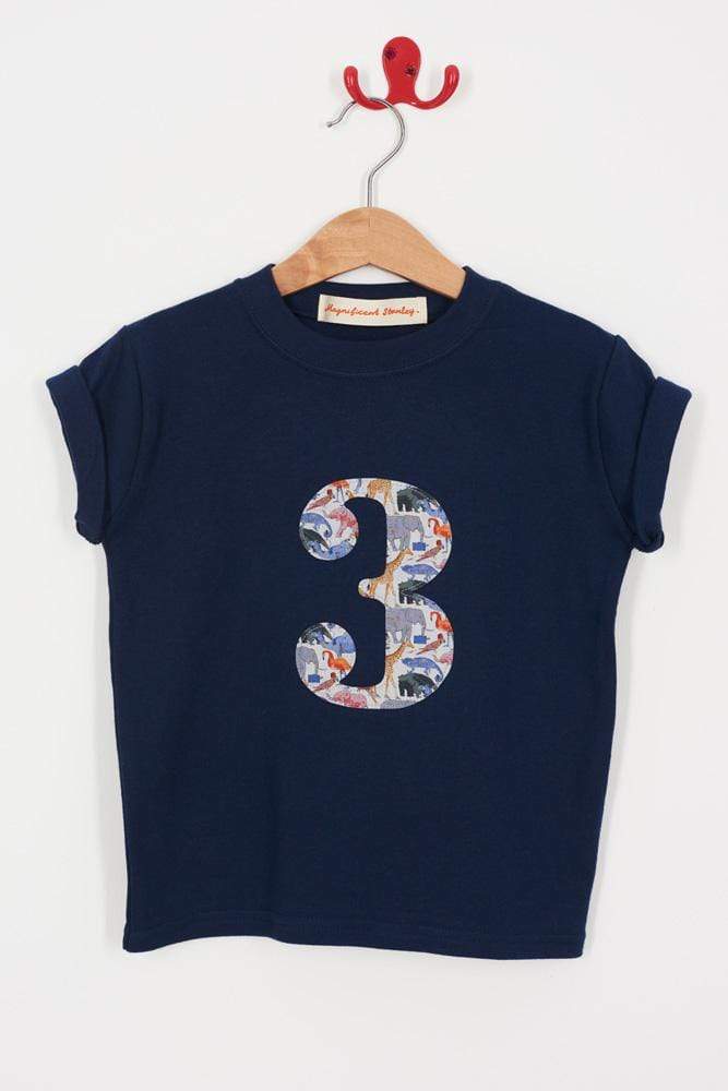 Magnificent Stanley Tee Number Navy T-Shirt in Queue for the Zoo Liberty Print