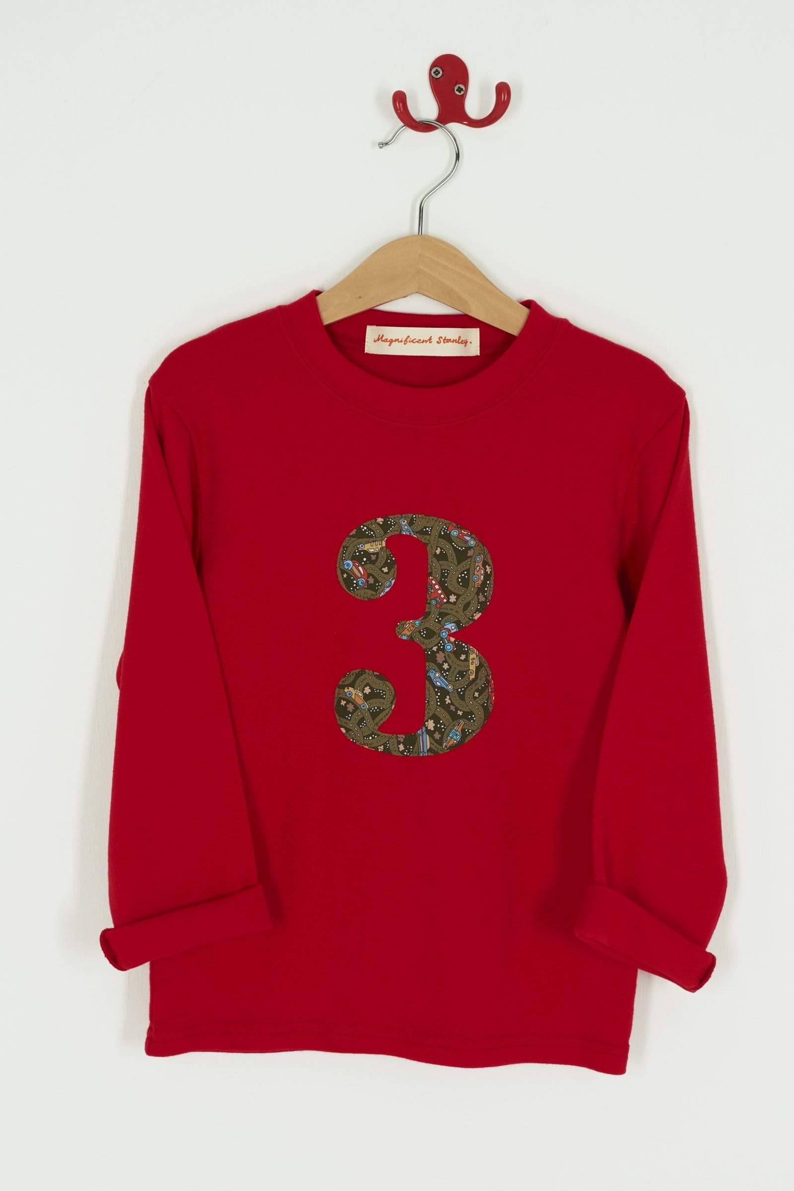 Magnificent Stanley Tee Number Red T-Shirt in Hackney Road Green Liberty Print