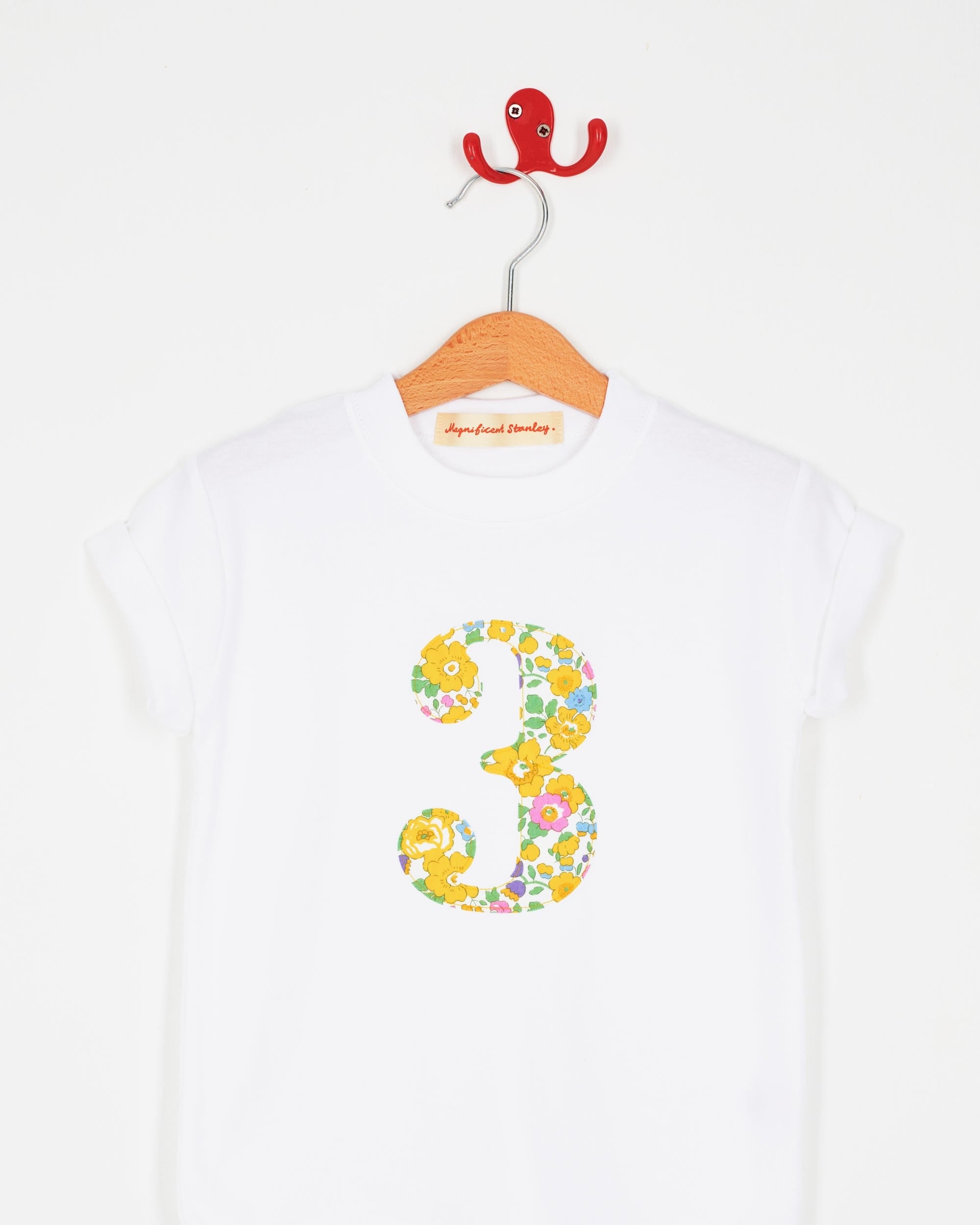 Magnificent Stanley Tee Number White T-Shirt in Betsy Yellow Liberty Print