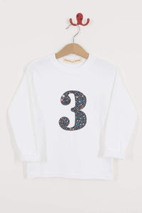 Number White T-Shirt in Fizz Pop Black Liberty Print