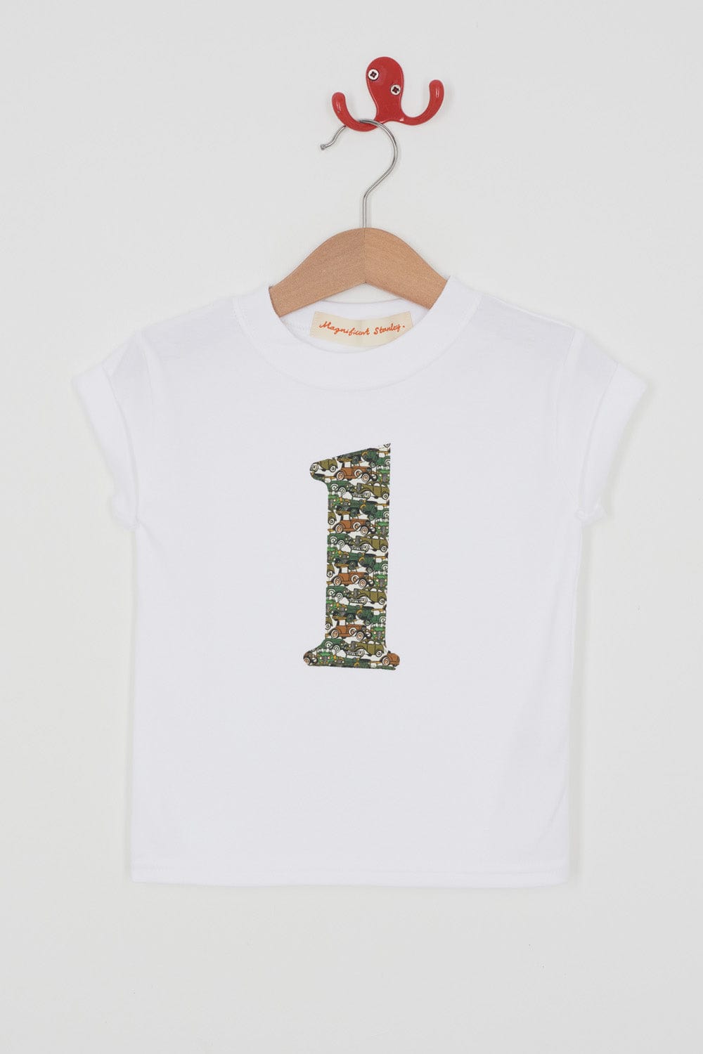 Magnificent Stanley Tee Number White T-Shirt in Roaring Wheels Liberty Print
