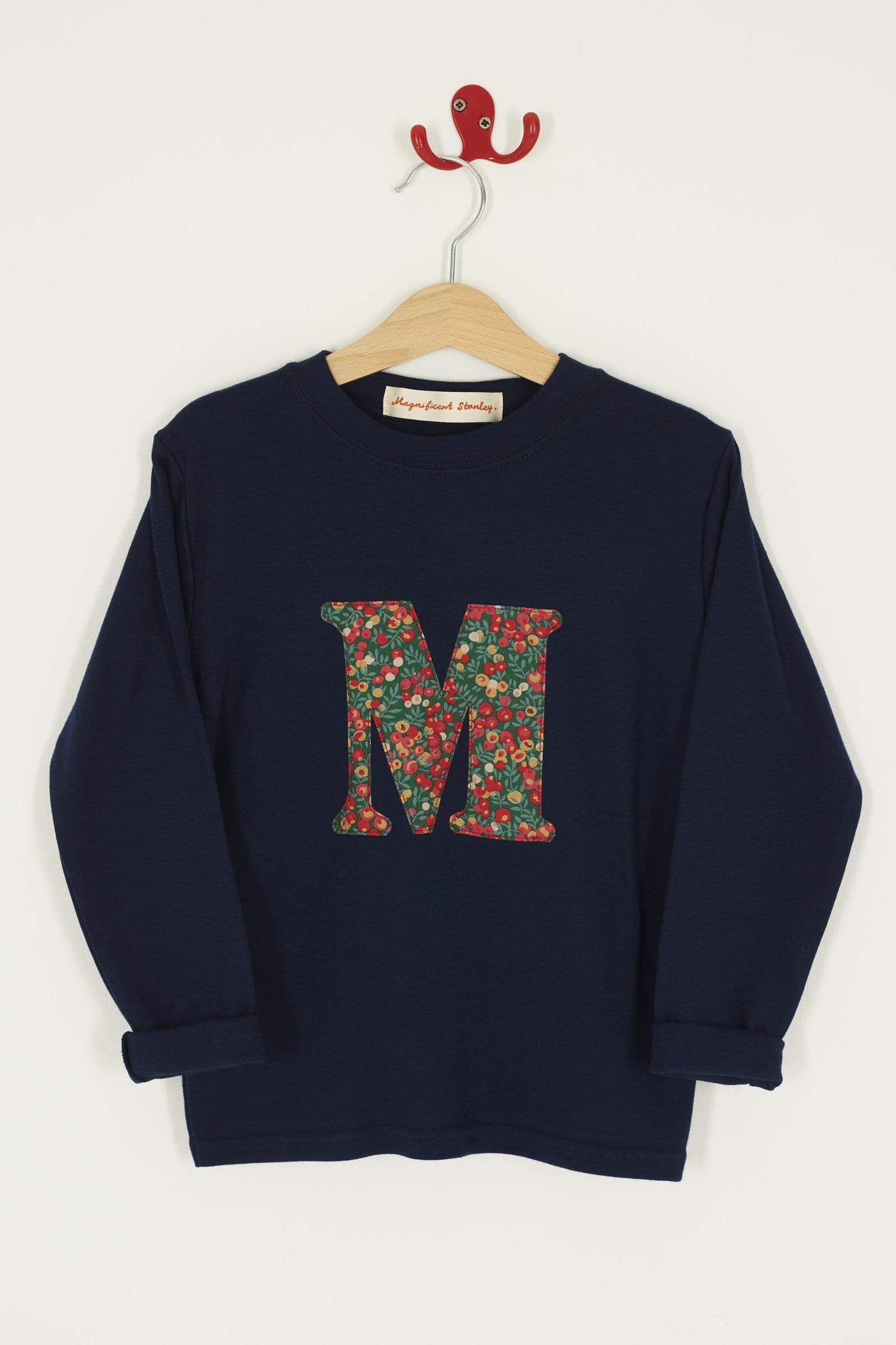 Magnificent Stanley Tee Personalised Navy T-Shirt in Glitter Wiltshire Liberty Print