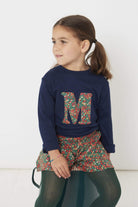 Magnificent Stanley Tee Personalised Navy T-Shirt in Glitter Wiltshire Liberty Print