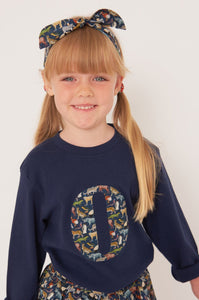 Magnificent Stanley Tee Personalised Navy T-Shirt in Quey 2 Liberty Print